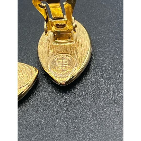 Authenticated Givenchy NY Vintage Black Enamel signed Gold Tone Clip Earrings - Picture 9 of 16